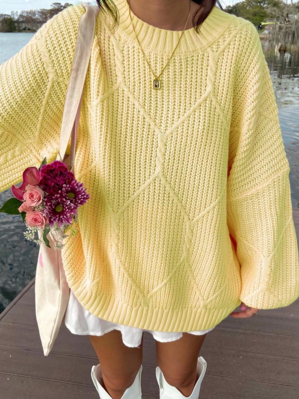 Yellow Oversized Knit Sweater Drop Shoulder